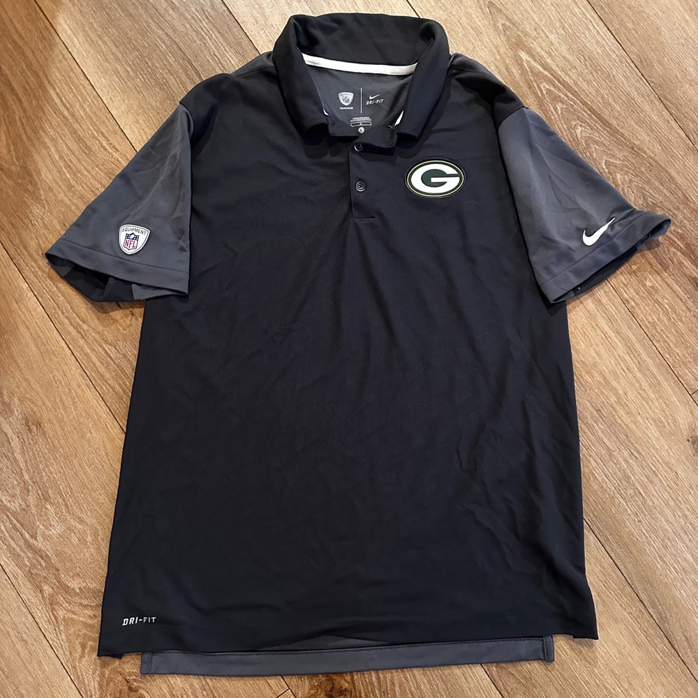 Nike Green Bay Packers NFL Training Dri-FIT Polo Shirt Mens Large Charcoal Black
